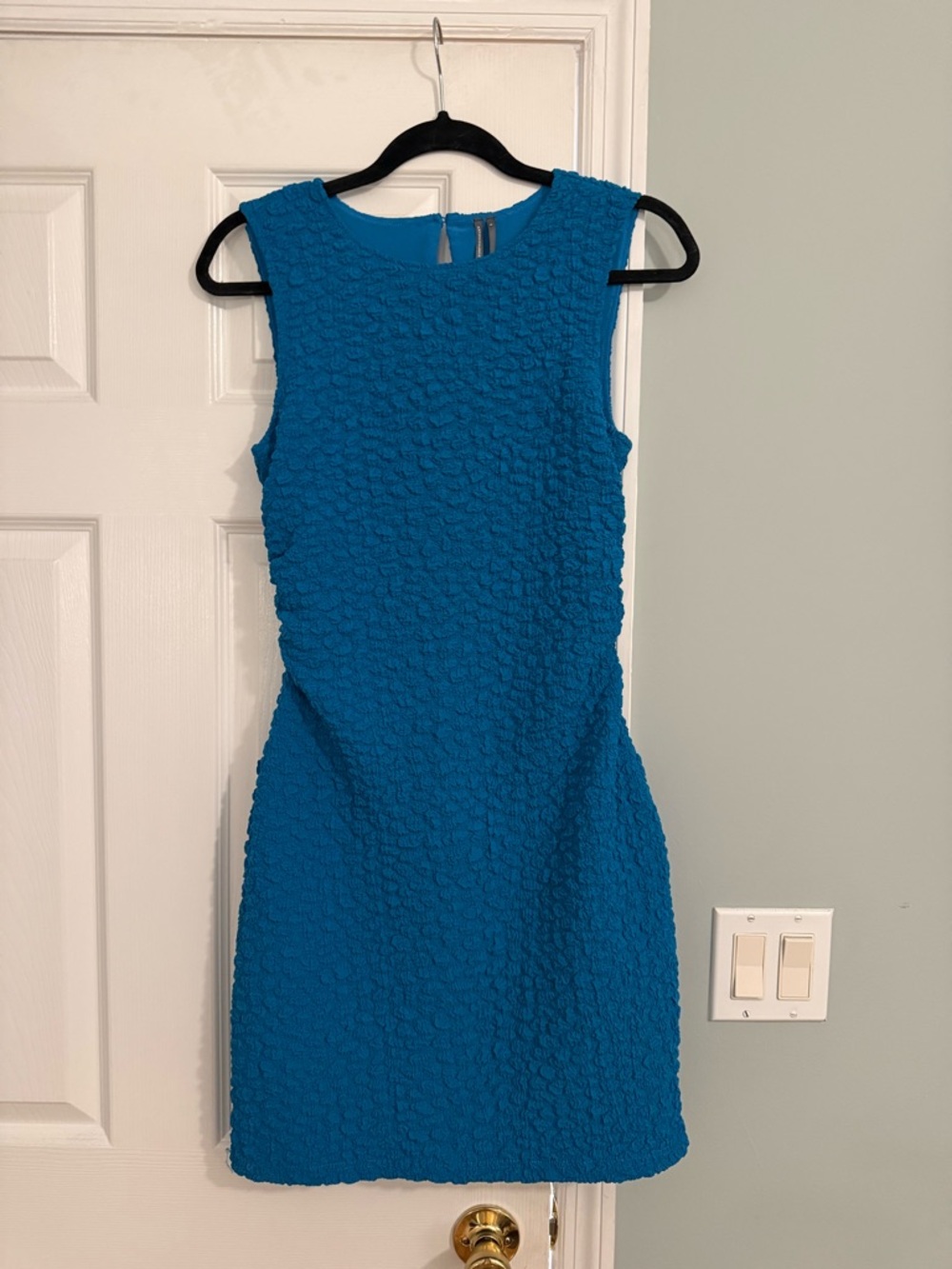 Anthropologie Textured Turquoise Blue Sleeveless Mini Dress